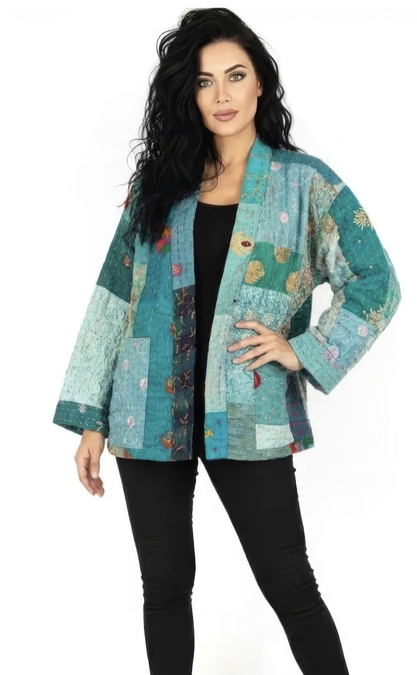 Kimono in sari di seta e viscosa Vintage foderato di cotone ( i tessuti )
