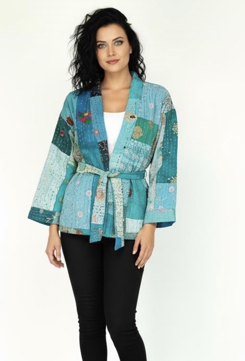 Kimono in sari di seta e viscosa Vintage foderato di cotone ( i tessuti ) - immagine 2