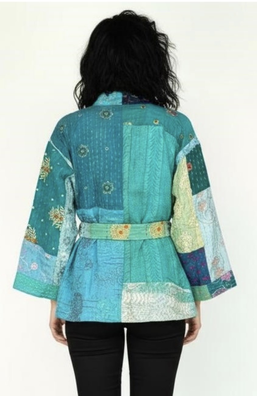 Kimono in sari di seta e viscosa Vintage foderato di cotone ( i tessuti ) - immagine 3