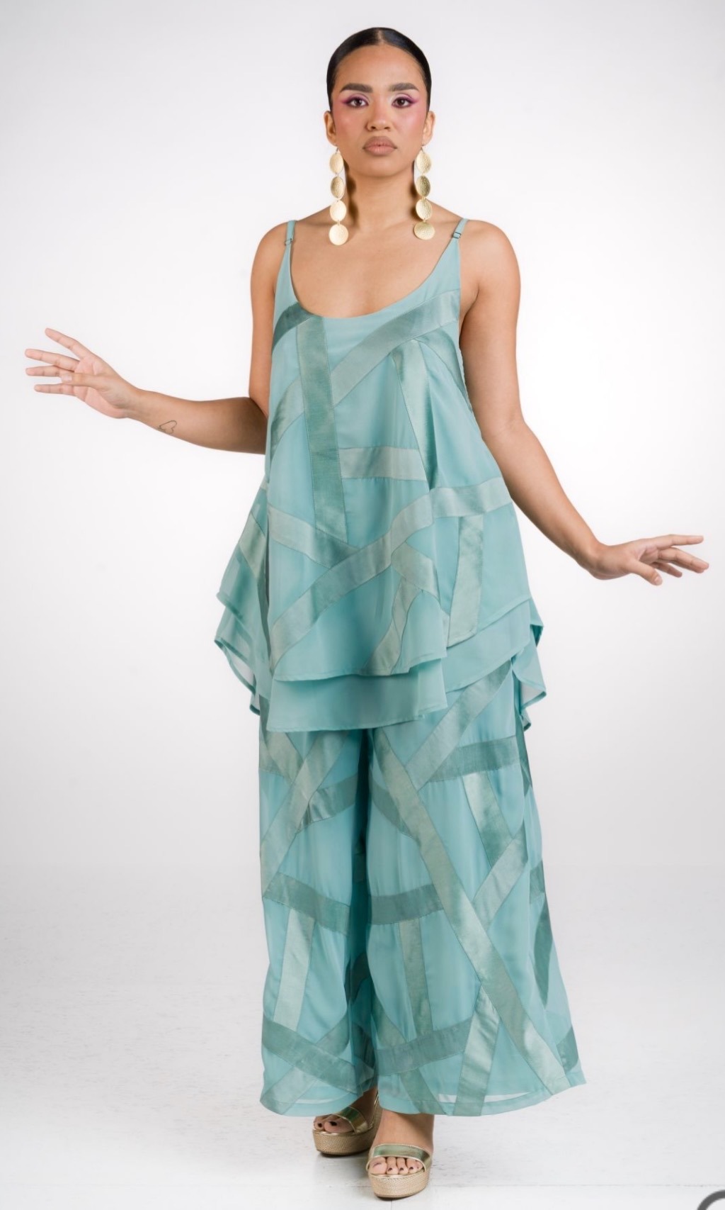 Canotta in georgette e taffetas di viscosa : colori Tiffany